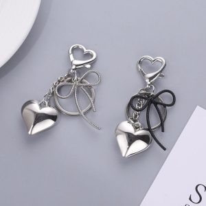 Fashion Simple Heart Bow Key Chain